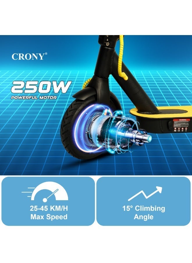 Crony M365 app Fast E-Scooter For Kids/Teens, Up To 45km/H, 250w Motor, 36v 7.8ah Battery, 8.5"Tires, App Controlled Lightweight Foldable With Led Headlights High-Speed Electric Scooter, Anti-Slip Deep-Tread Rubber Tires, Rear Disc Brake, 120kg Max Load, Smart Scooter With App Connectivity, Portable Aluminum Frame For Adults, Heavy-Duty, Travel-Ready Design – Yellow - Image 3